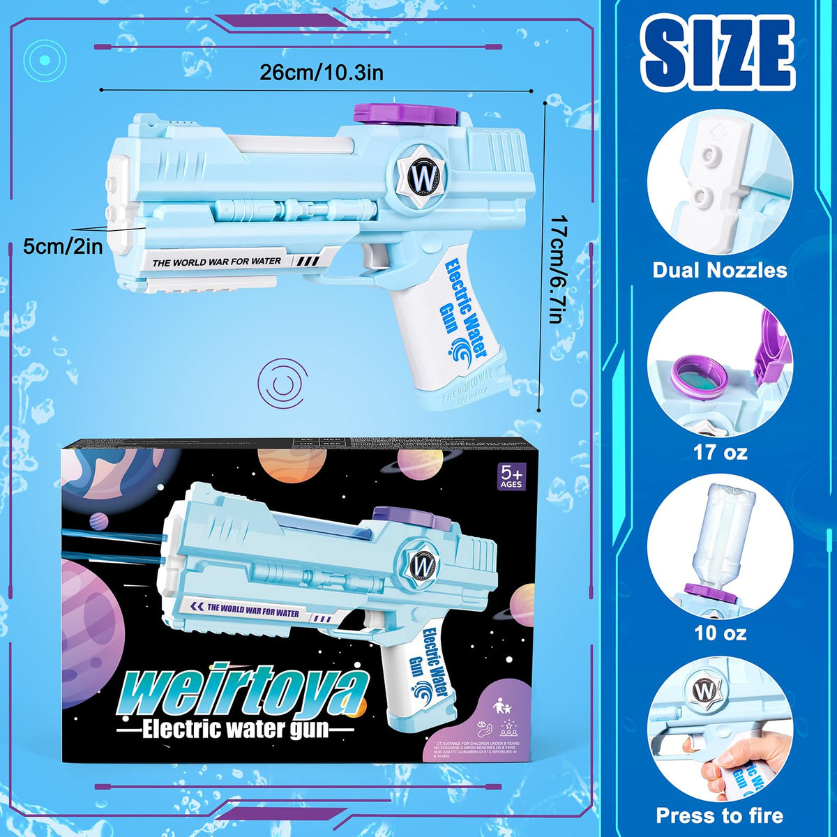 Weirtoya water gun long-range design reaches up to 31 feet for outdoor battles