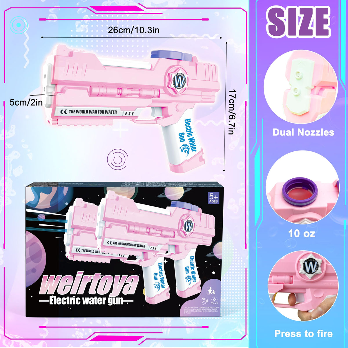 Weirtoya water gun long-range 23-32ft delivers surprising soak in outdoor battles.