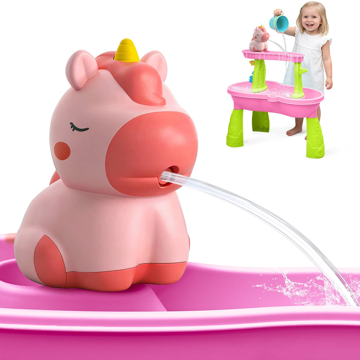 Weirtoya water table unicorn pump with switch offers easy on/off control for kids.