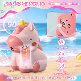 Interactive water spray from the unicorn mouth invites imaginative play.