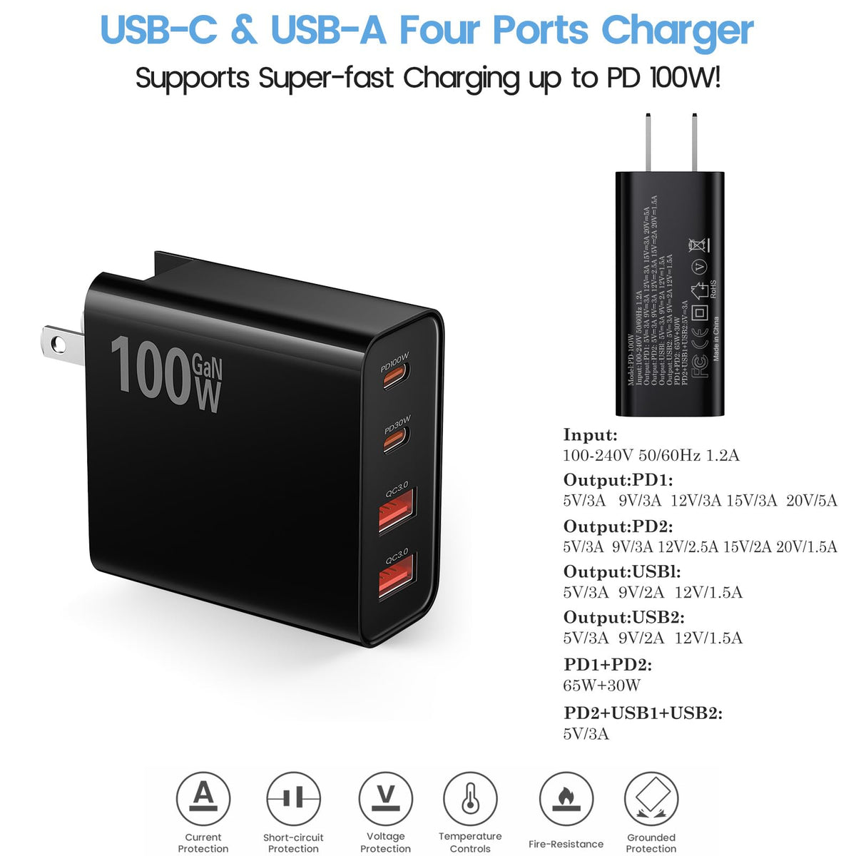 Braided nylon USB-C to USB-C cable, 6.6 feet, for fast charging with Weishan.