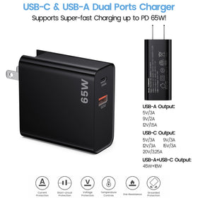 Close-up of aluminum alloy plug on Weishan PD65W charger for durability.