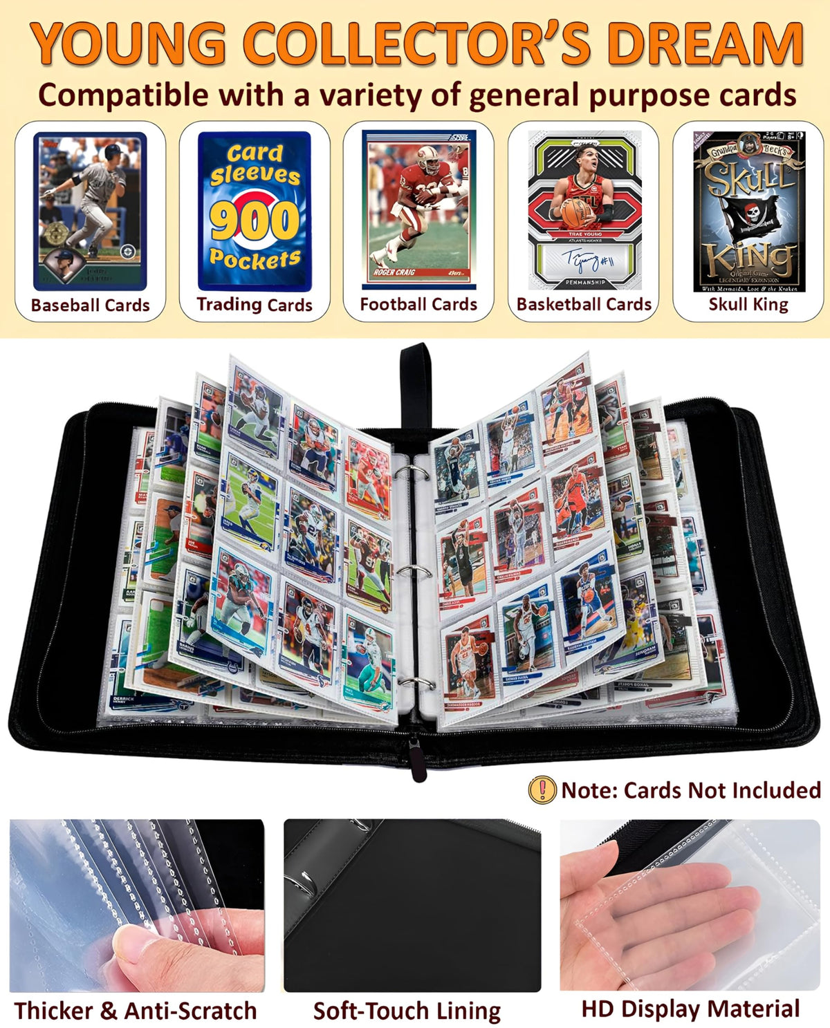 Welcomeella Soccer Card Binder zipper closure keeps cards secure and dust-free.