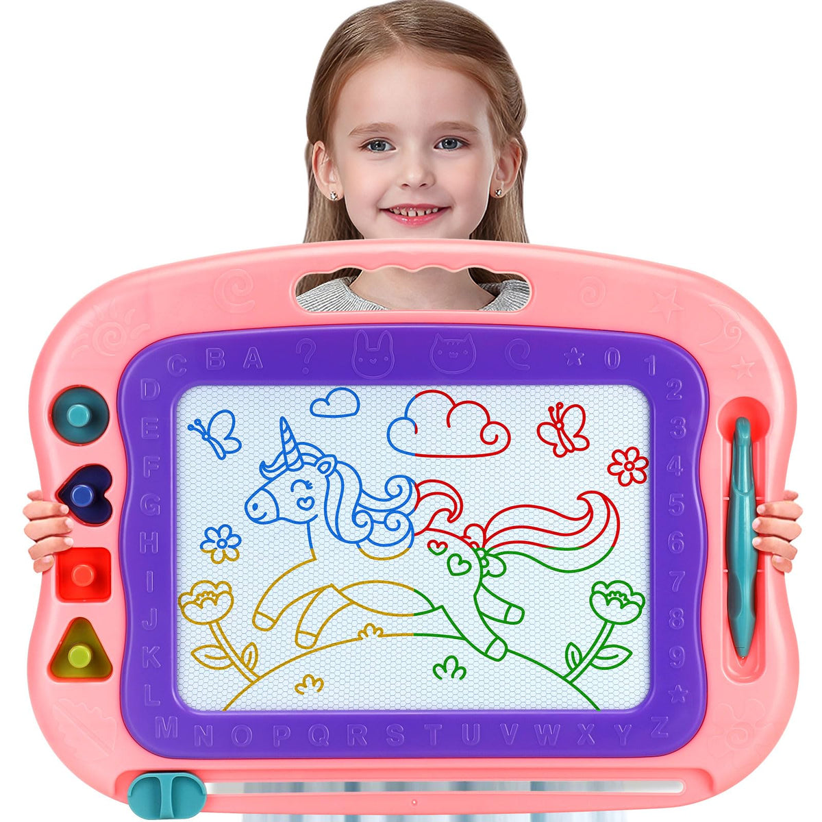 Wellchild magnetic drawing board front view with a large drawing area for creative play.