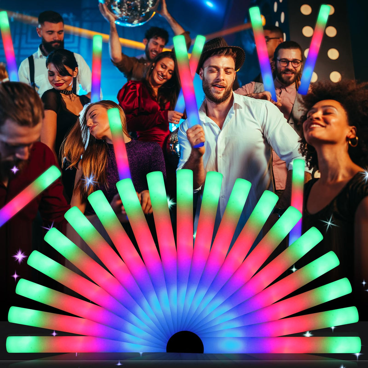 Wellent 64-pack foam glow sticks in packaging, ideal for bulk event planning.