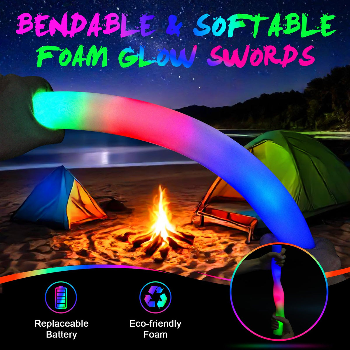 Wellent foam sticks with replaceable batteries extend glow up to eight hours.