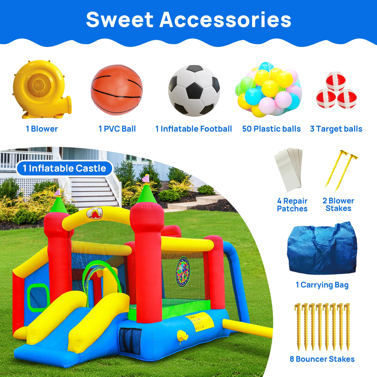 WELLFUNTIME included accessory pack with balls and patches
