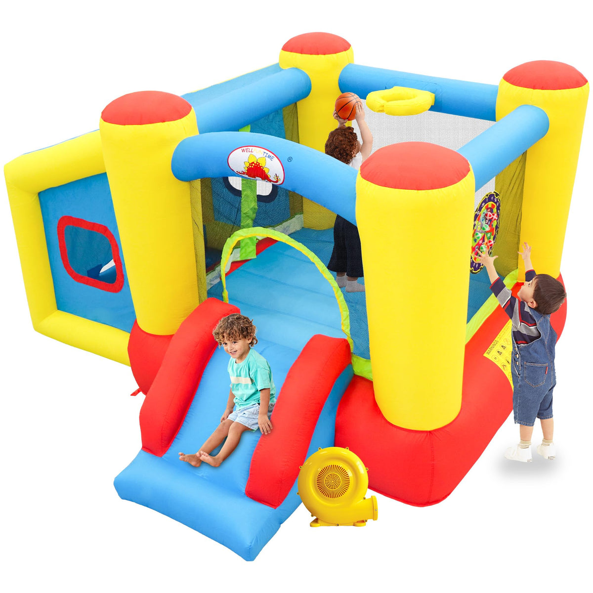 WellFUNTIME bounce house front view shows spacious play area for two kids