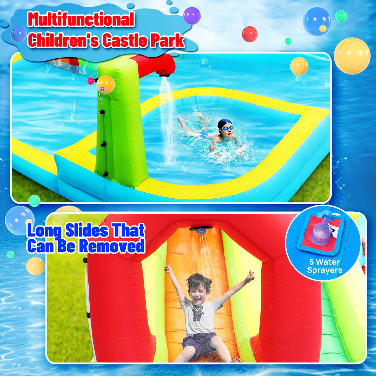 WellFUNTIME dual water slides and pool boost energetic sibling fun and social play
