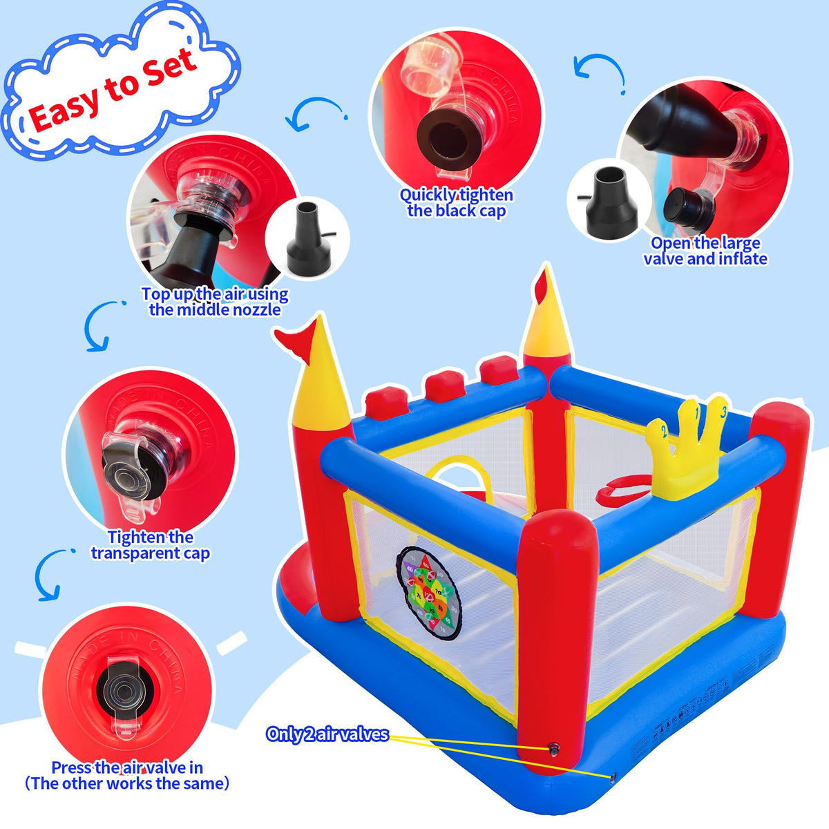 WELLFUNTIME bounce house with attached pump for quick setup