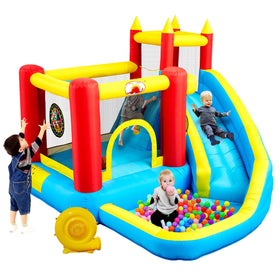 WELLFUNTIME inflatable bouncy castle slide for backyard fun and active play.