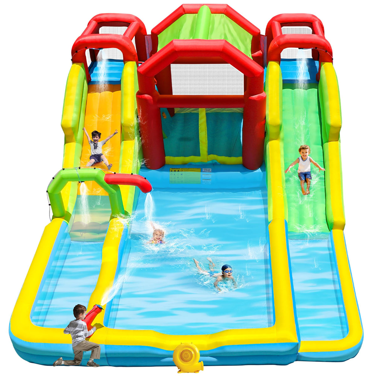 WELLFUNTIME inflatable water park dual slides for backyard fun