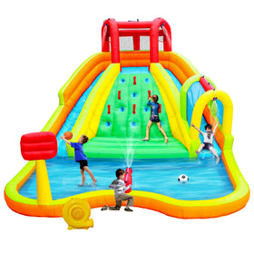 WELLFUNTIME inflatable water double slides park, vibrant main play area for kids