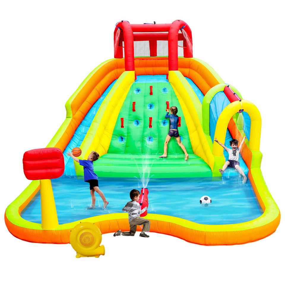 WELLFUNTIME inflatable water double slides park, vibrant main play area for kids