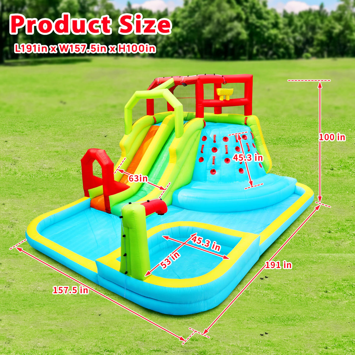 WellFUNTIME inflatable water slide park top view emphasizes depth and spacious play area