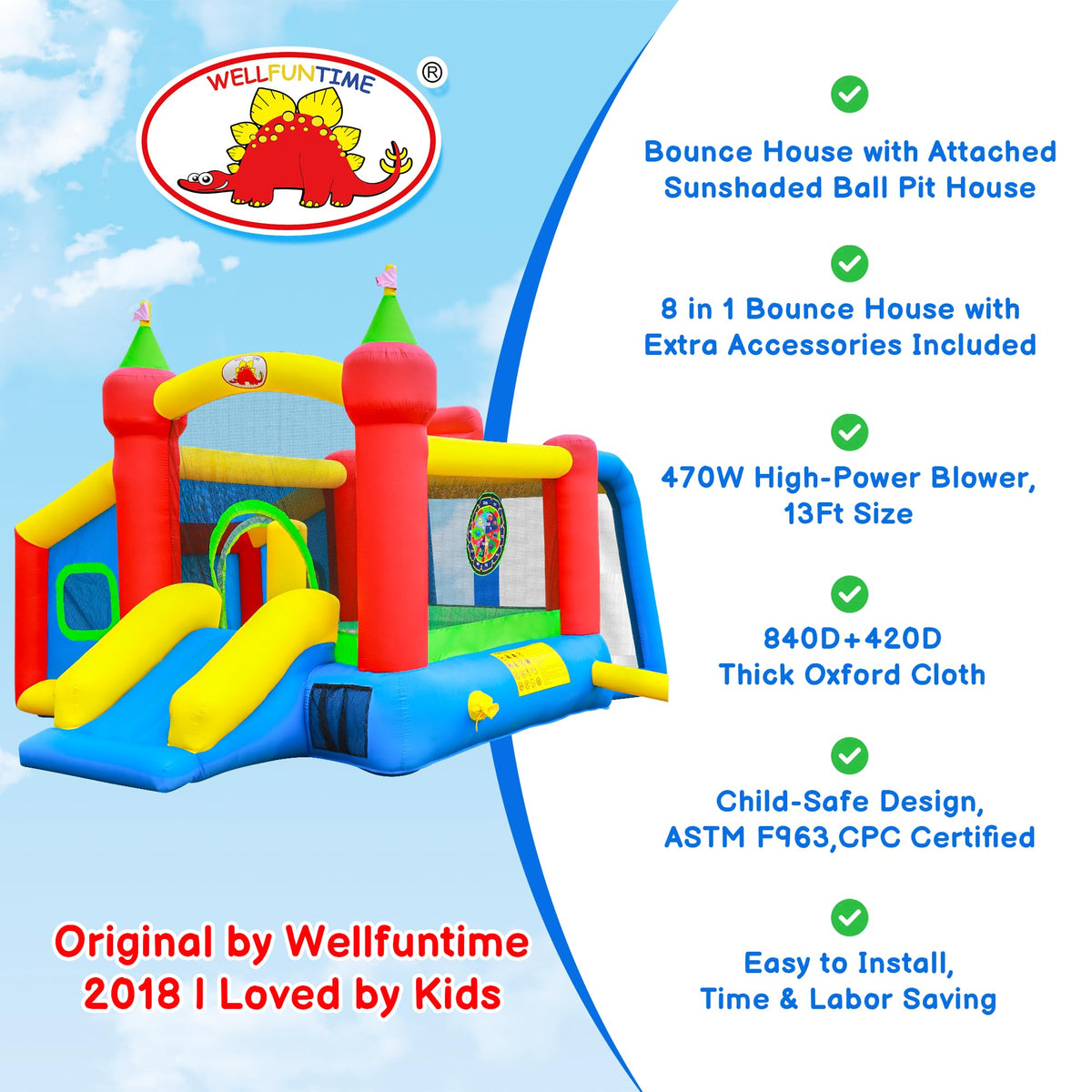 WELLFUNTIME jumping castle slide feature ideal for group play
