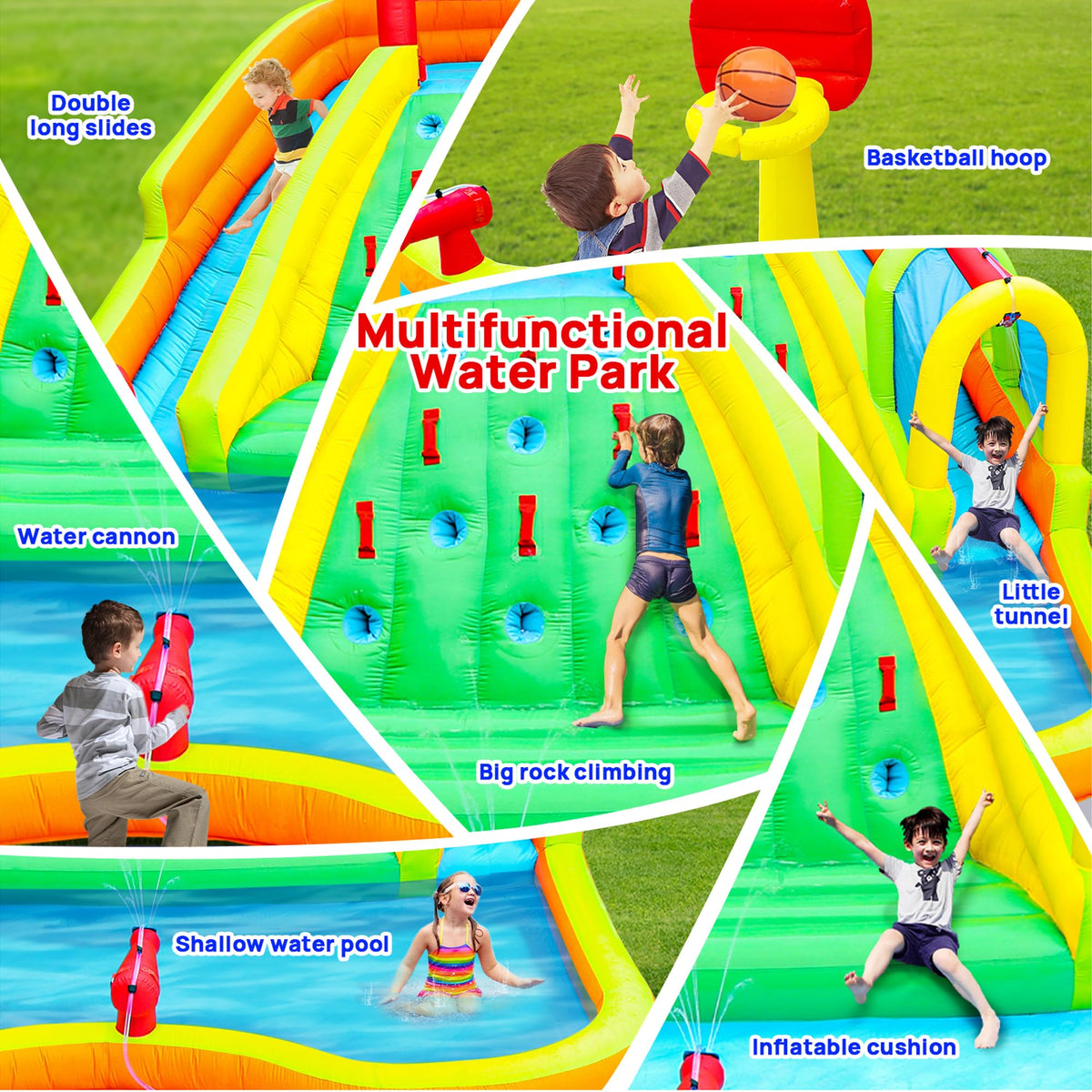 WELLFUNTIME two slides leading to a shallow pool for safe, large splashes