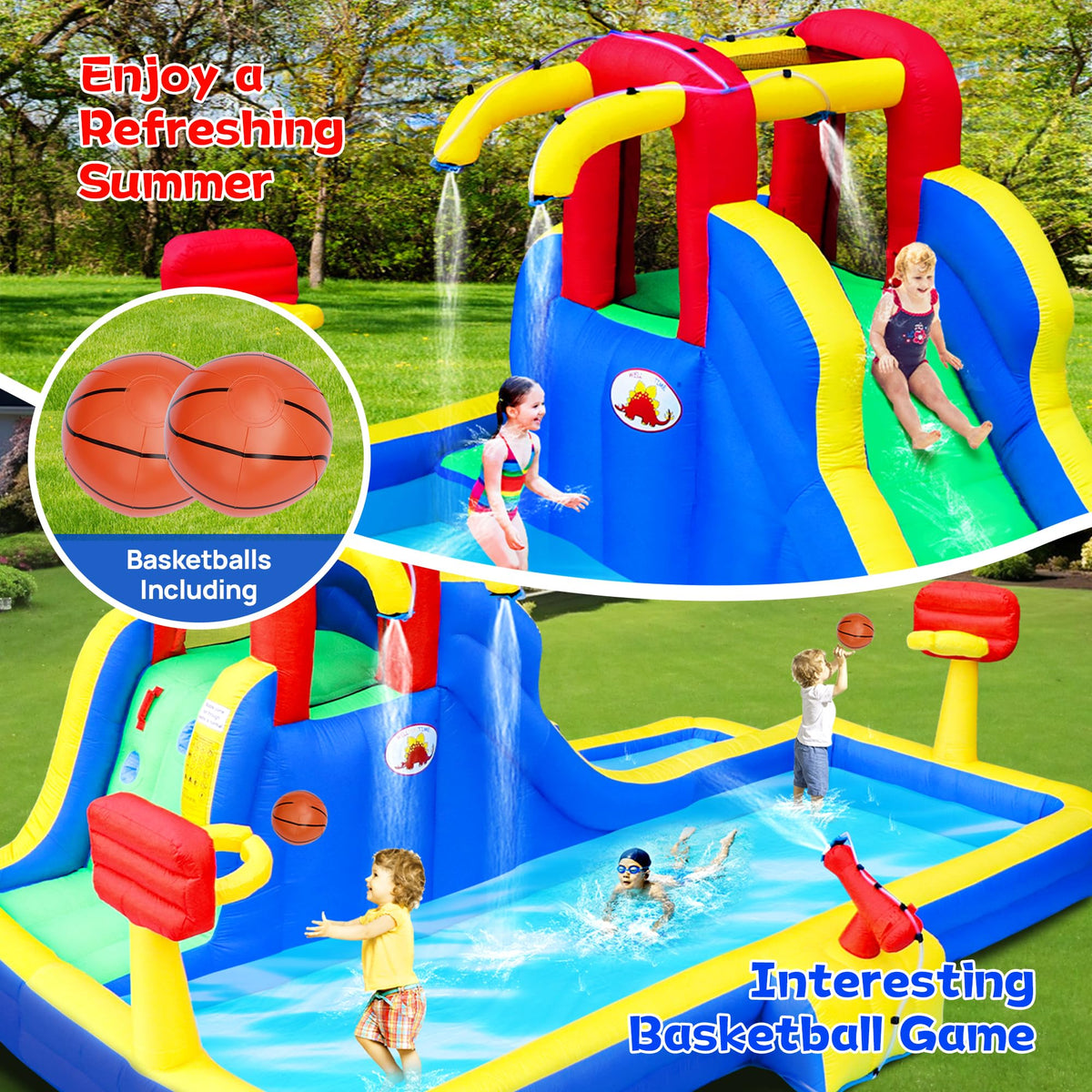 WellFUNTIME water park slide and deep pool inviting kids to splash and slide all afternoon