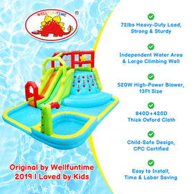 WellFUNTIME water slide park side angle shows quick setup and backyard-friendly dimensions