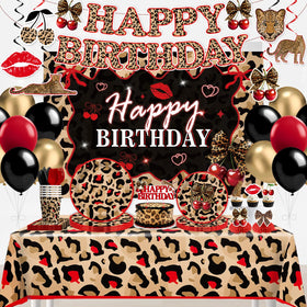 Wellspar 208pcs red cheetah banner for a bold, photo-ready birthday backdrop.