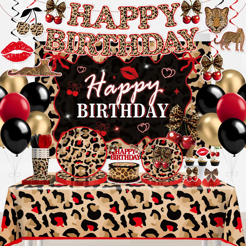 Wellspar 208pcs red cheetah banner for a bold, photo-ready birthday backdrop.