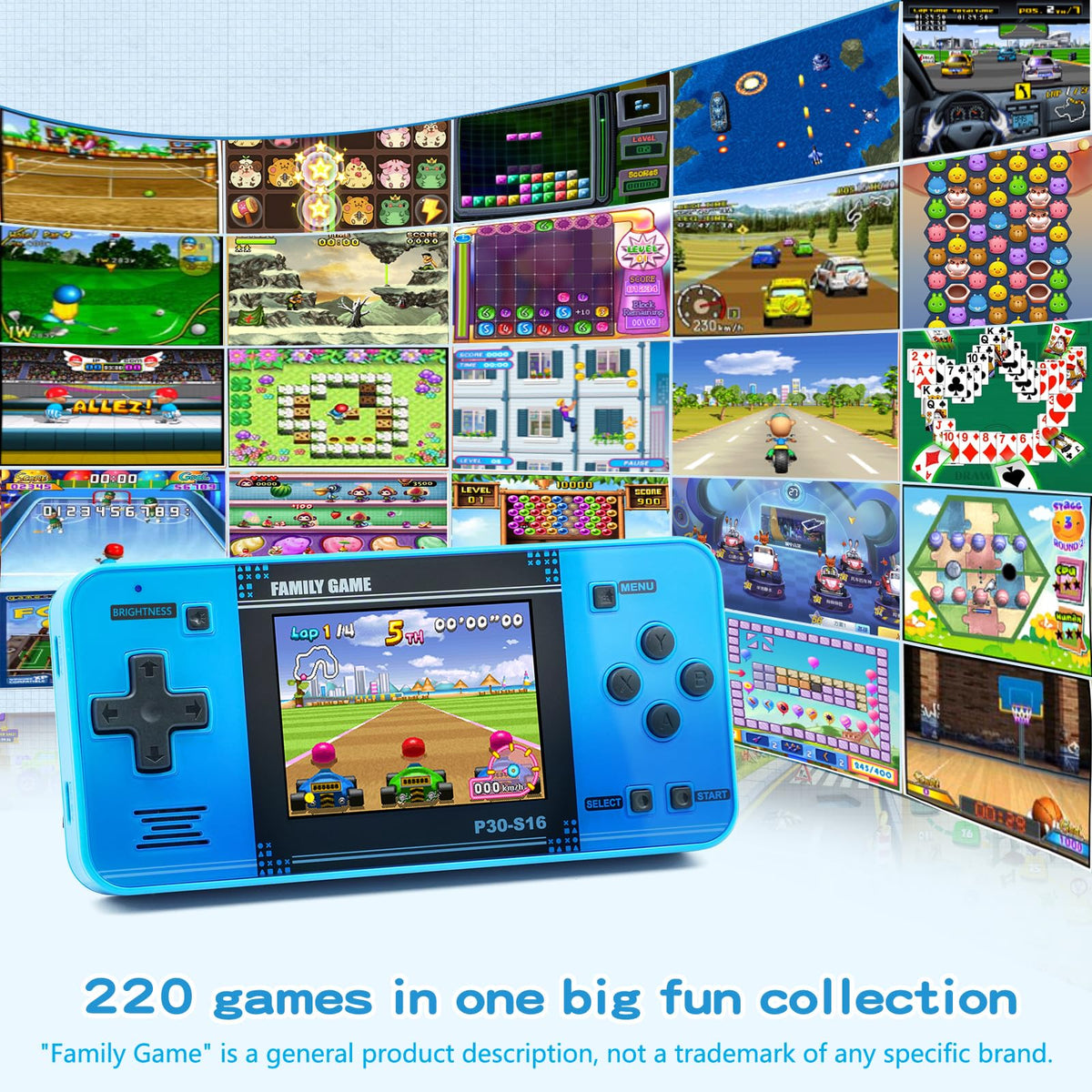 WELLST·G handheld game blue side view; compact portability ideal for travel and quick games.