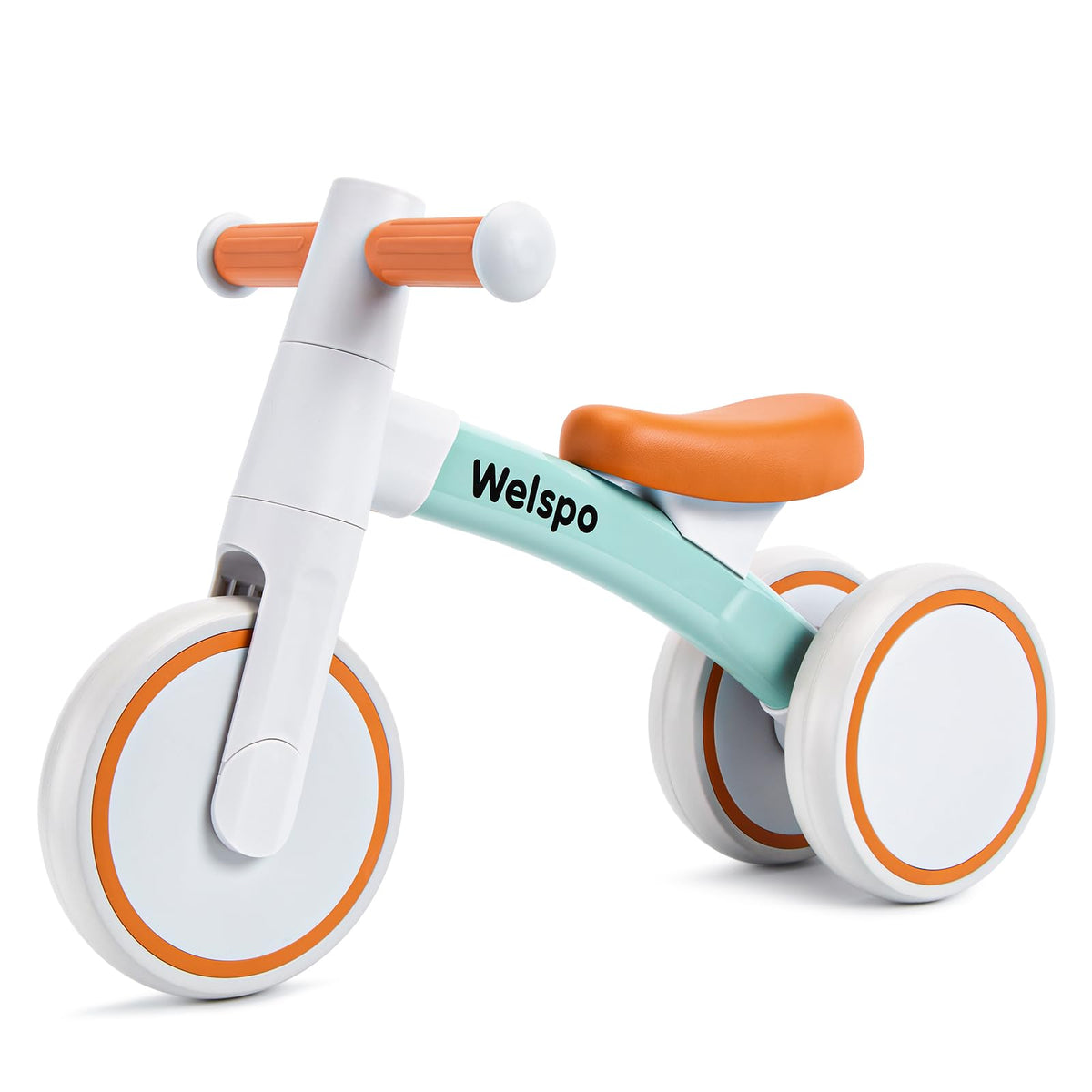 Welspo baby balance bike blue, front view, promotes early balance and confidence.