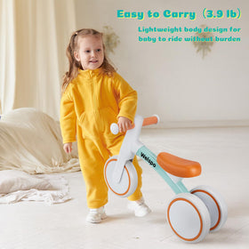 Welspo blue kid using bike, indoor and outdoor fun for toddlers.