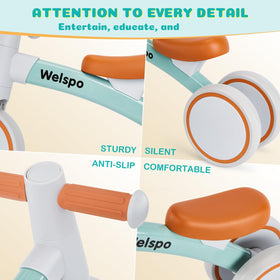 Welspo blue seat close-up, soft PU cushion for comfortable rides.