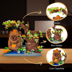 WEMEWEME Capybara desk organizer with 1880 micro blocks ready for display