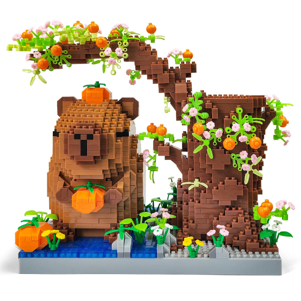 WEMEWEME Capybara Set Toy assembly in progress showing micro-block craftsmanship