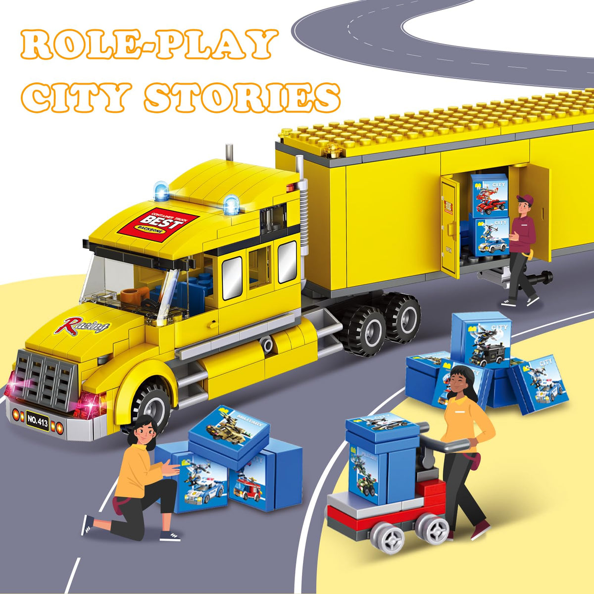 WEMEWEME City Delivery Truck cargo openable for dynamic loading and unloading play.