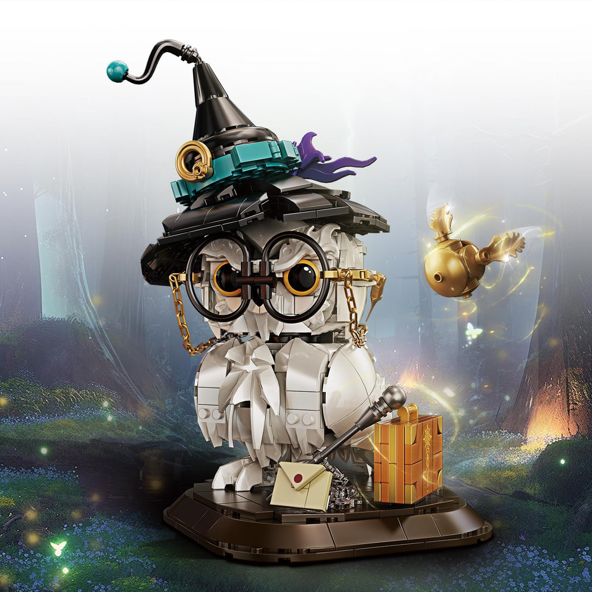 WEMEWEME Owl building set with wizard hat enhances imaginative play.