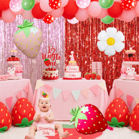 Wenioerz strawberry daisy bunting flags brighten the party backdrop and decor.