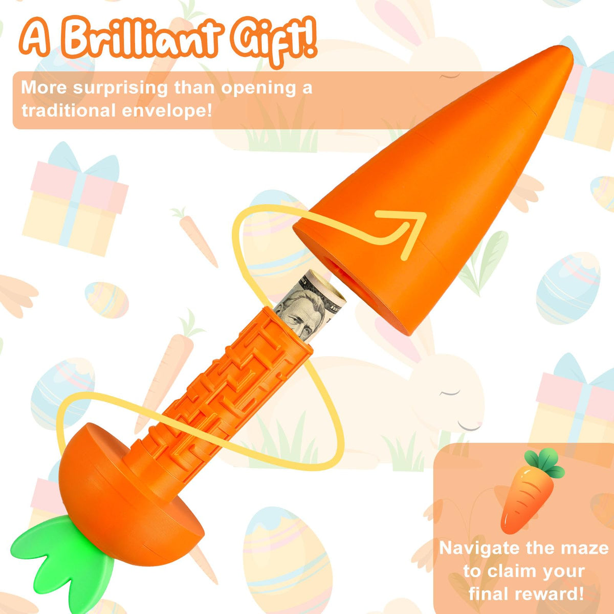 WenmthG carrot money box textured shell highlights durable, long-lasting Easter gifting.
