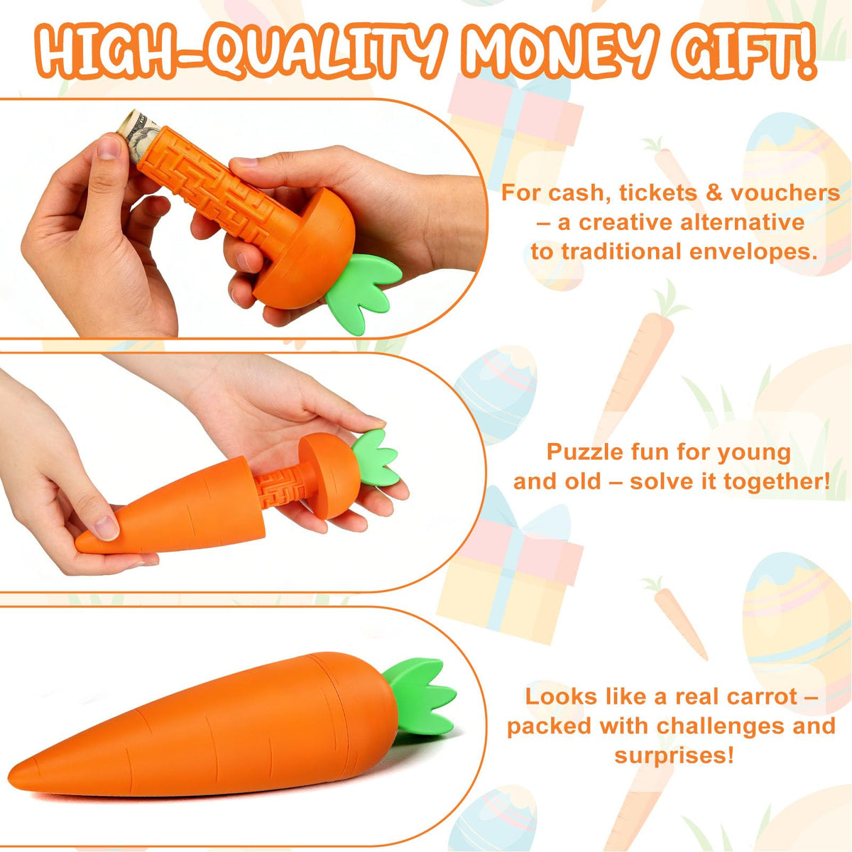 WenmthG carrot money box fill space accommodates cash, notes, or coupons.