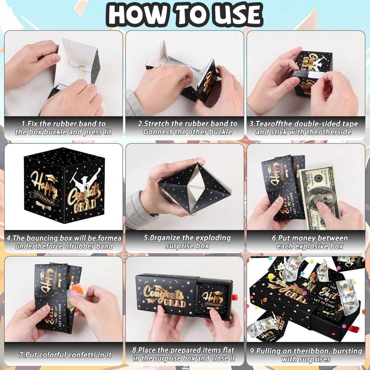 WenmthG money gift inside box indicates surprise and joyful cash reveal.