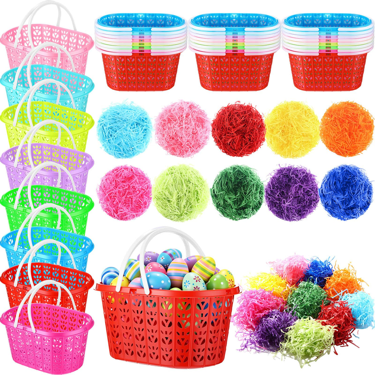 Wenqik 32pc Easter baskets with handles for easy kid-friendly egg hunts