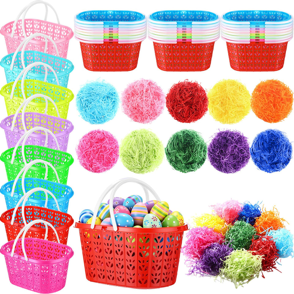 Wenqik 32pc Easter baskets with handles for easy kid-friendly egg hunts