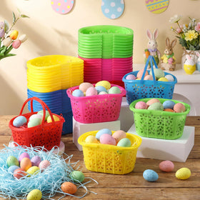 Wenqik blue Easter basket with handle, durable plastic for kids party favors and gifts