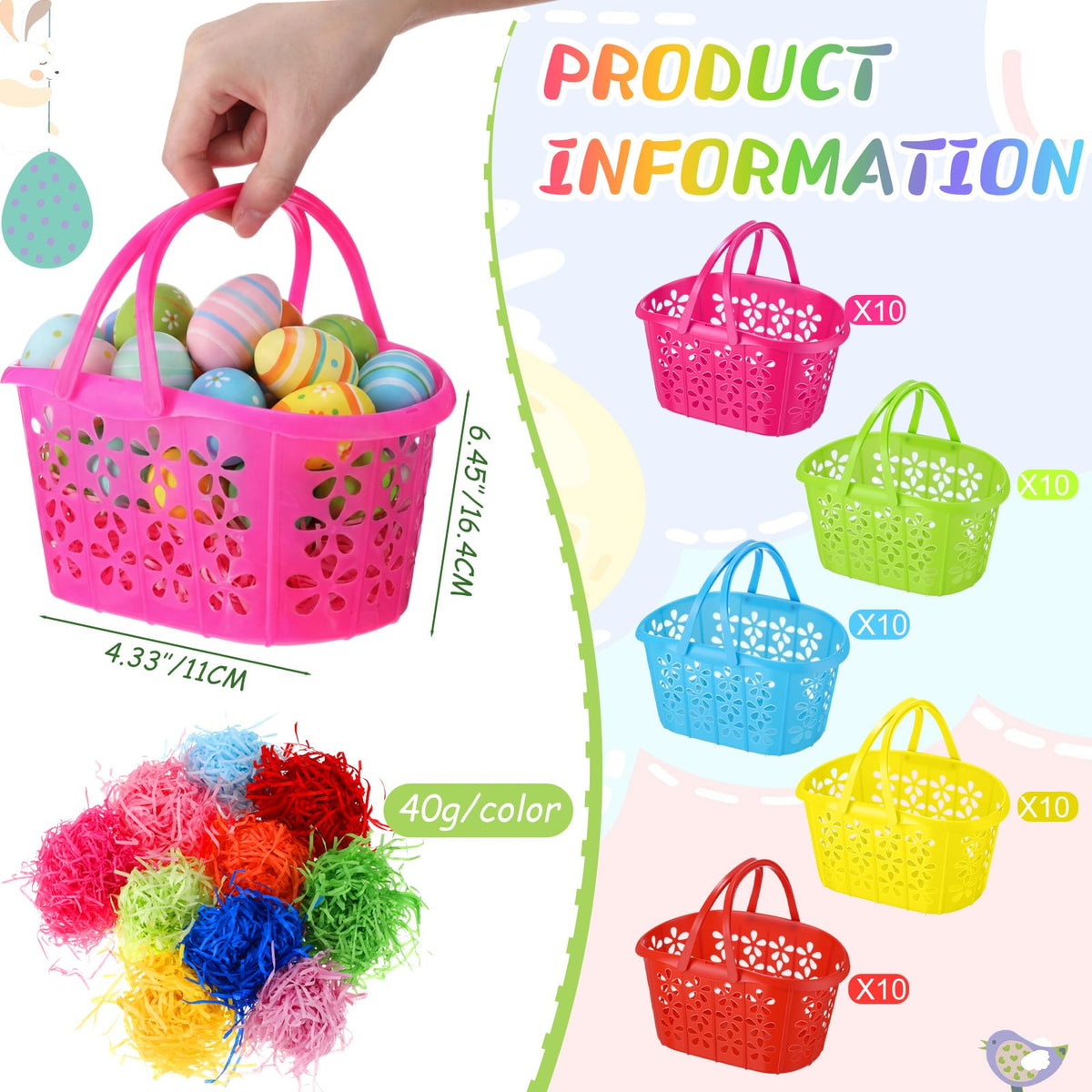 Wenqik Easter basket in green with handle, sturdy and lightweight for quick egg hunts
