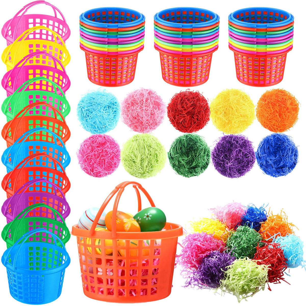 Wenqik Easter basket pink with handle ideal for kids egg hunts and decorating