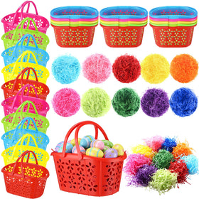 Wenqik Easter basket in pink with handle, ideal for colorful egg hunts and easy carrying