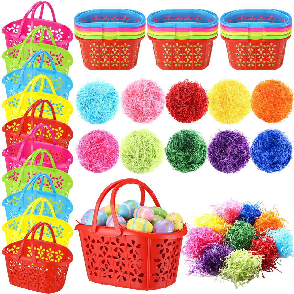 Wenqik Easter basket in pink with handle, ideal for colorful egg hunts and easy carrying