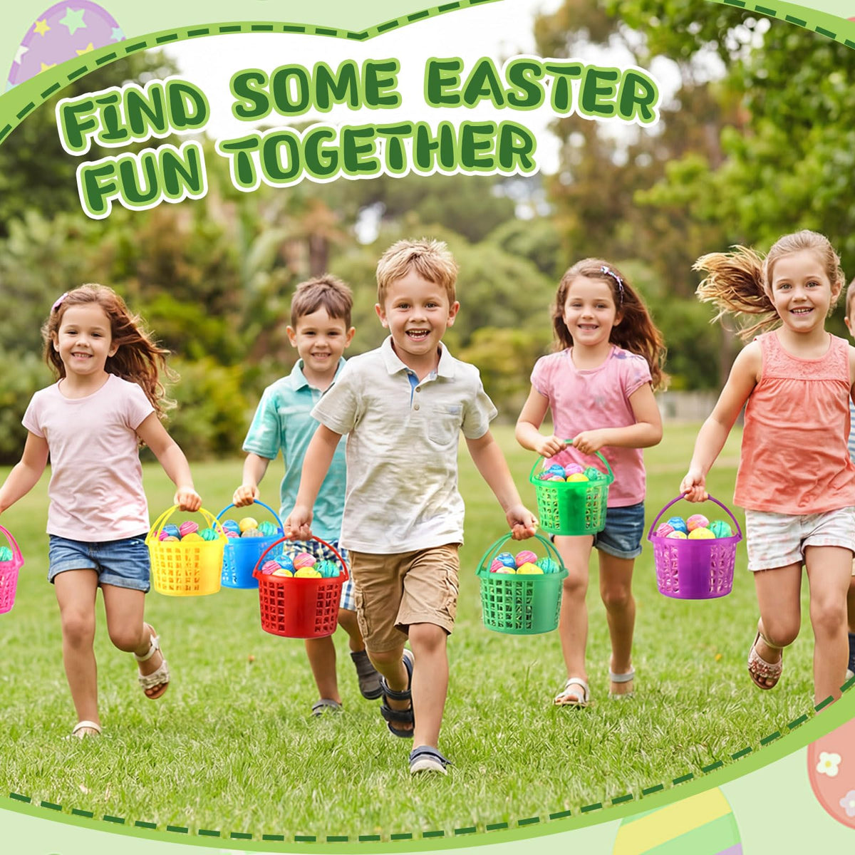 Wenqik Easter basket yellow with handle bright color for egg hunts