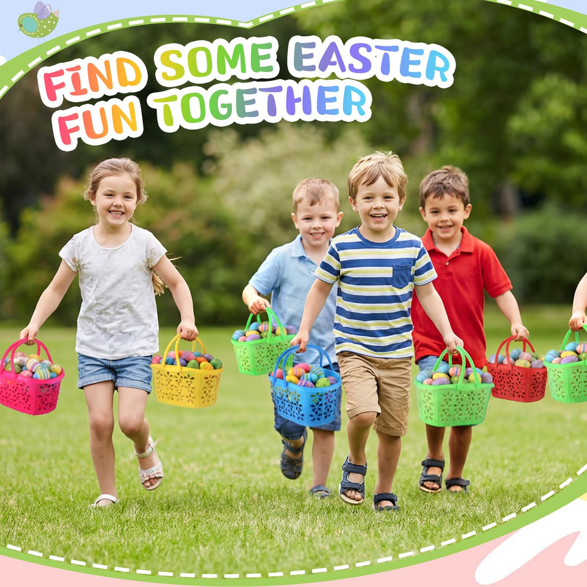 Wenqik yellow Easter basket with handle, bright color helps kids find treats