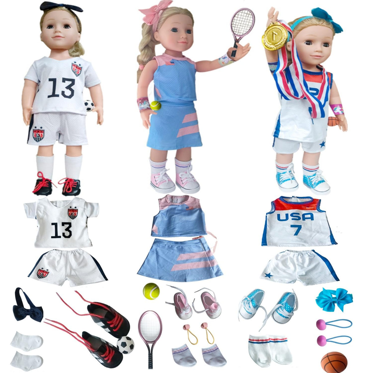 Wenzhuo football outfit for 18-inch dolls, ready for active play.