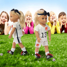 Wenzhuo 18-inch doll tennis set, outfits and racket included for matches.
