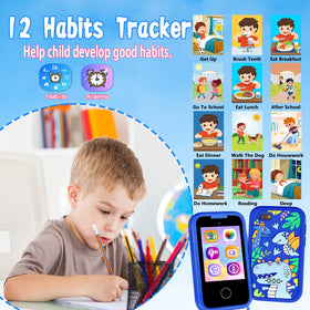 WEOLULI Kids Phone blue screen displays education apps for playful learning