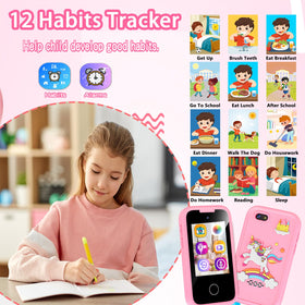WEOLULI pink educational content includes alphabet and landmarks.